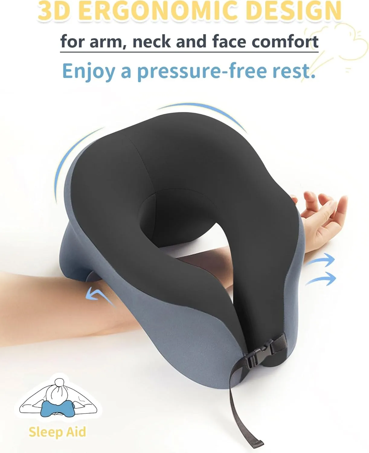 Travel Pillow for Airplanes with 360 Head Support,Memory Foam 2-in-1 Neck Pillow Airplane,Travel Neck Pillow with Storage Bag,Adjustable Clasp for Travel,Home,Office,and Gaming