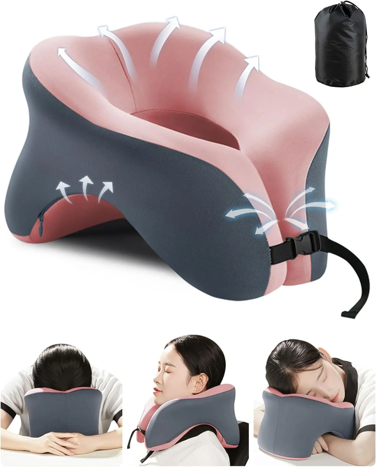 Travel Pillow for Airplanes with 360 Head Support,Memory Foam 2-in-1 Neck Pillow Airplane,Travel Neck Pillow with Storage Bag,Adjustable Clasp for Travel,Home,Office,and Gaming