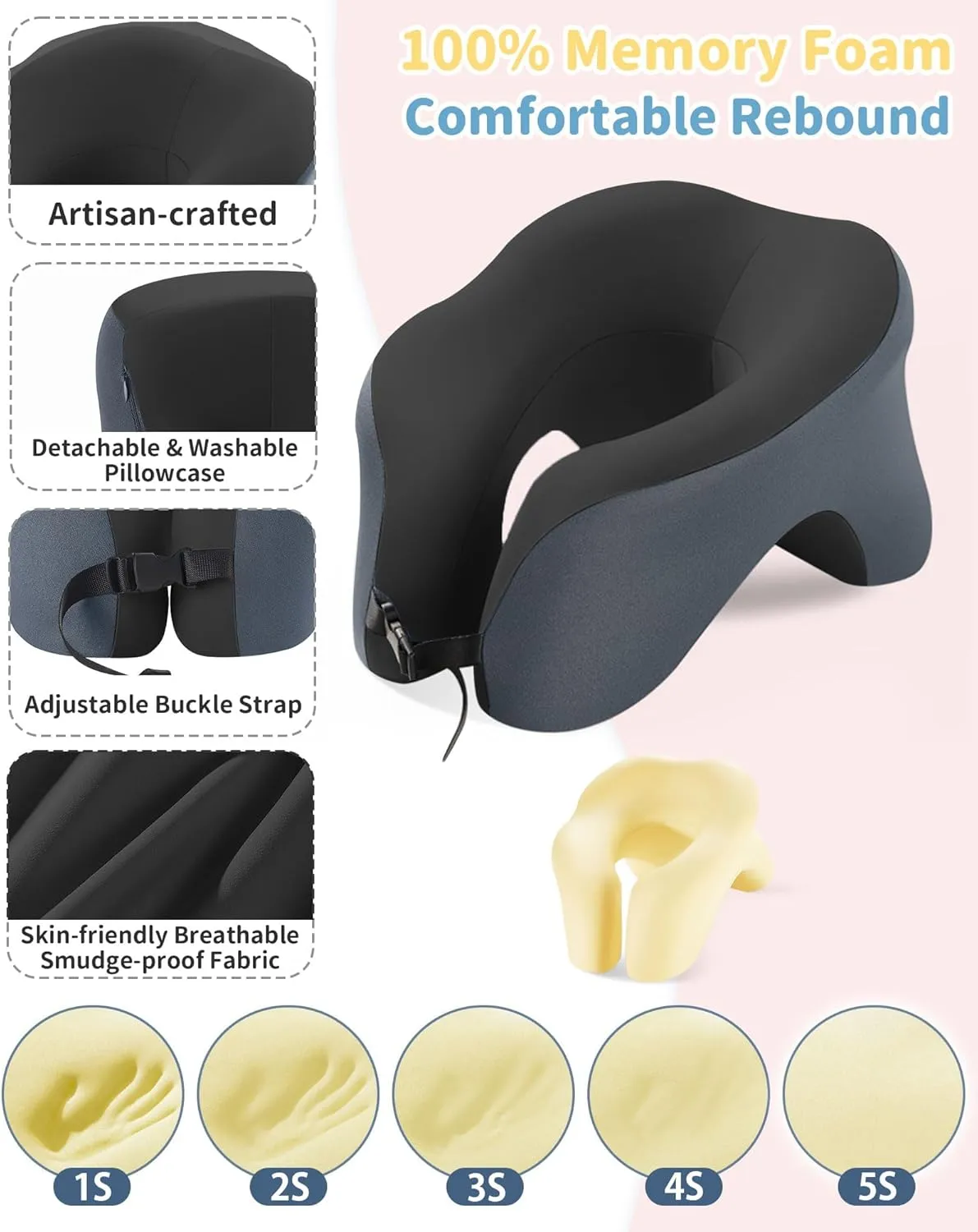 Travel Pillow for Airplanes with 360 Head Support,Memory Foam 2-in-1 Neck Pillow Airplane,Travel Neck Pillow with Storage Bag,Adjustable Clasp for Travel,Home,Office,and Gaming