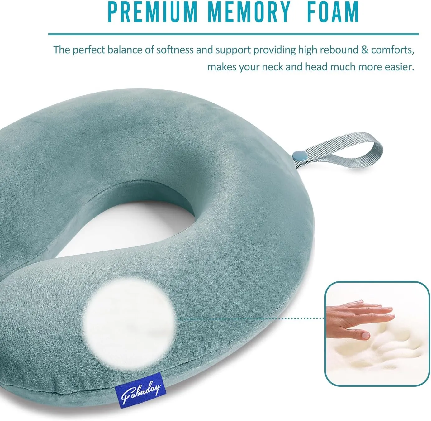 Travel Pillow Memory Foam for Airplanes - Neck Pillow for Traveling, Car, Home, Flight Pillow for Sleeping with Attachable Snap Strap Soft Washable Cover, Provide Head Neck Support Rest, Gray Blue