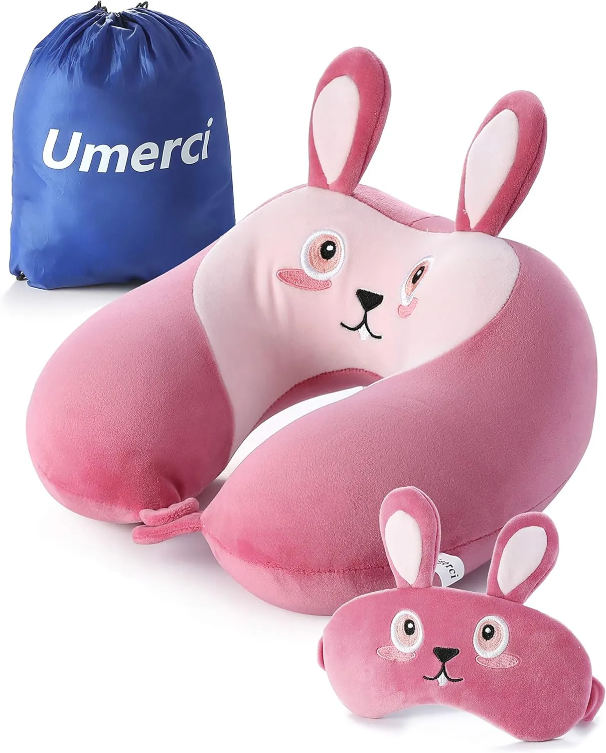 Travel Pillow, Memory Foam Neck Pillow with 360-Degree Head Support Comfortable Airplane Pillow with Storage Bag Lightweight Traveling Pillow for Sleeping, Car, Train, Bus and Home Use (Bunny)