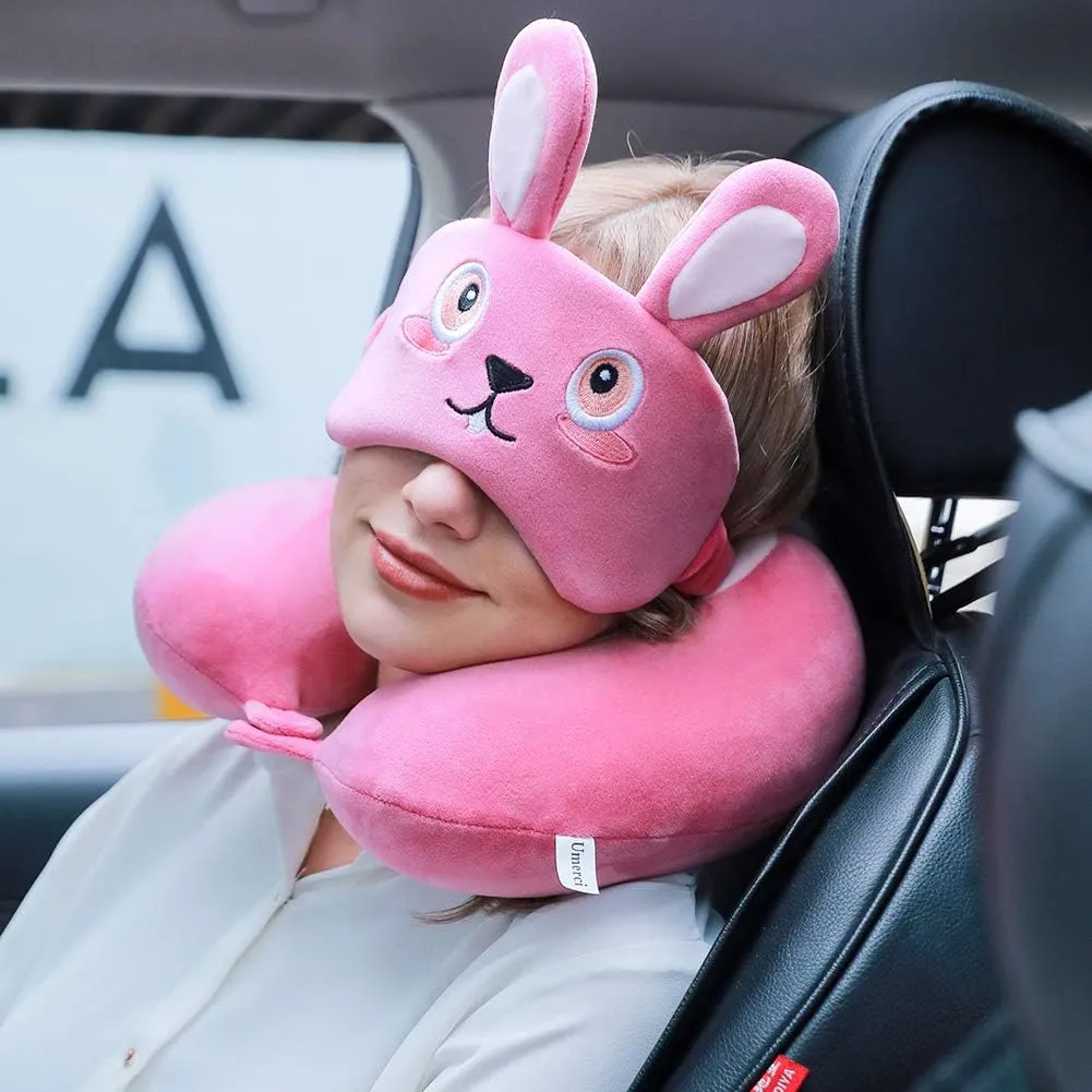 Travel Pillow, Memory Foam Neck Pillow with 360-Degree Head Support Comfortable Airplane Pillow with Storage Bag Lightweight Traveling Pillow for Sleeping, Car, Train, Bus and Home Use (Bunny)