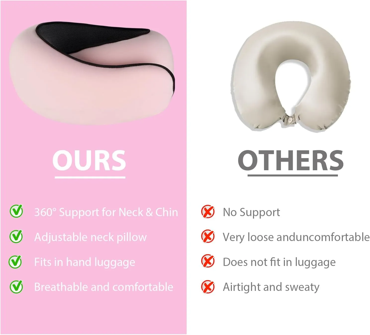 Travel Pillow, Neck Pillow, Neck Pillow for Traveling, 360° Travel Neck Pillows for Airplanes, Memory Foam Airplane Pillow, Soft Airplane Neck Pillow Stowable U-Shaped Pillow (Pink)