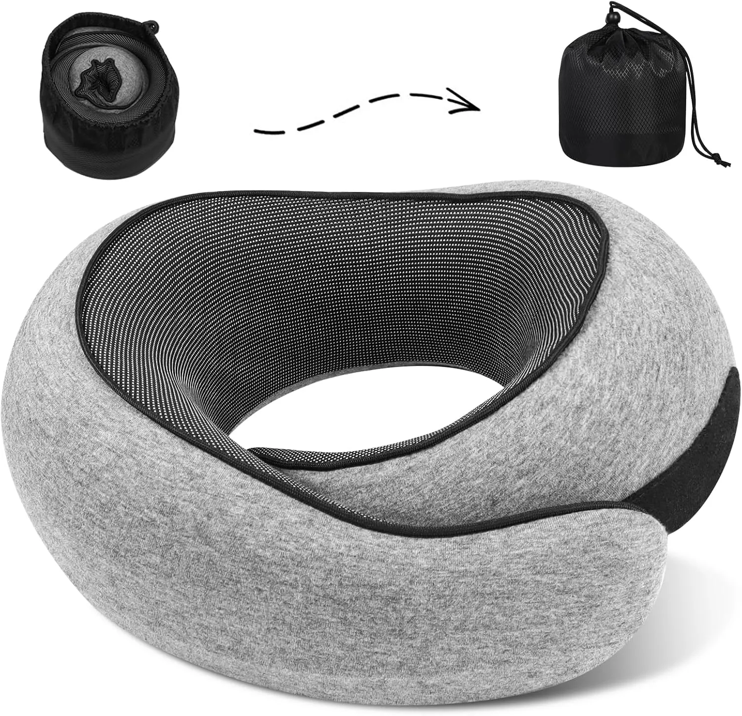 Travel Pillow Travel Neck Pillow, Memory Foam Neck Pillow Airplane, 360 Degree Support Travel Neck Pillows for Airplanes Offices and Cars, Soft Stowable Airplane Pillow for Traveling