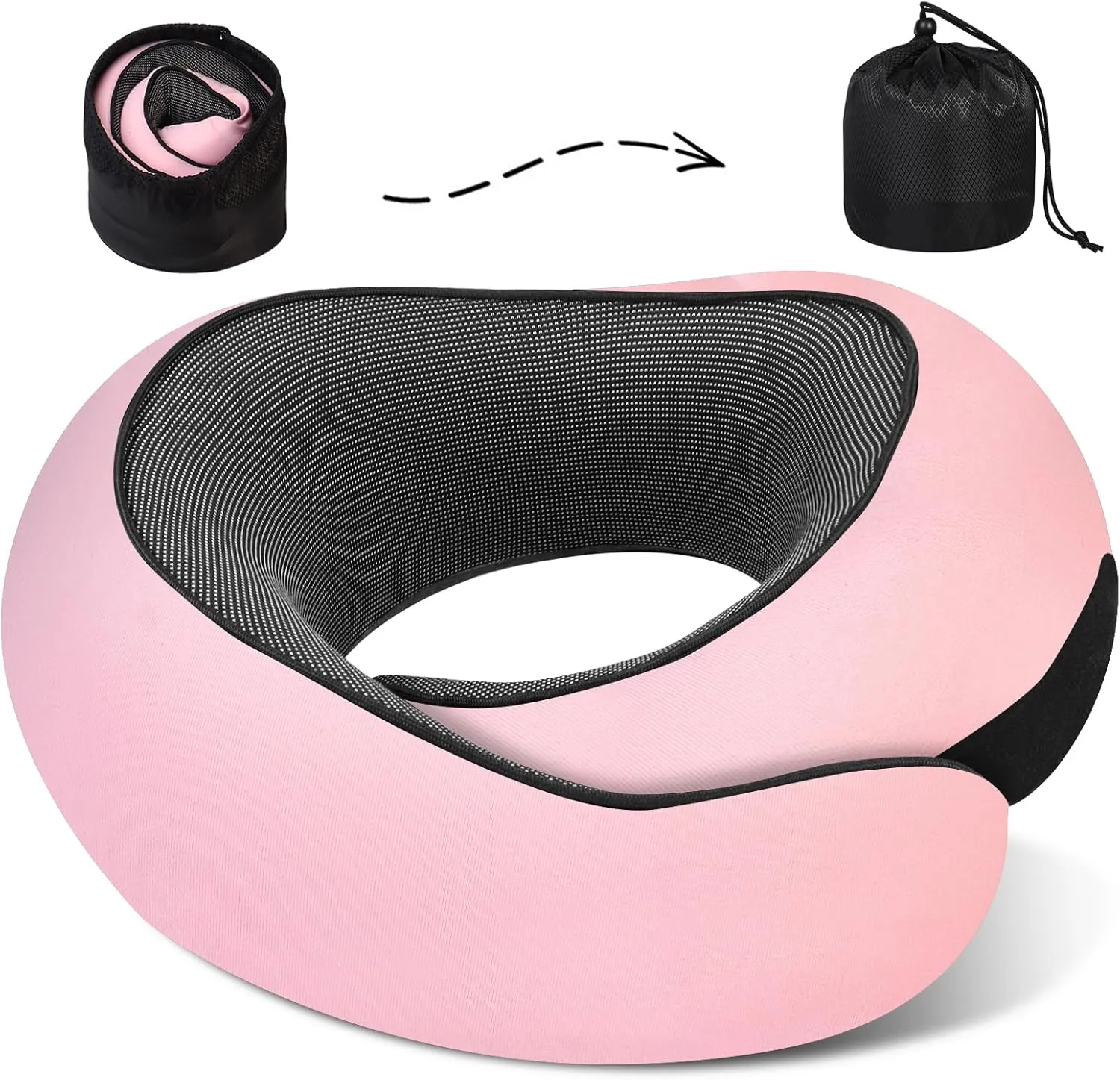 Travel Pillow Travel Neck Pillow, Memory Foam Neck Pillow Airplane, 360 Degree Support Travel Neck Pillows for Airplanes Offices and Cars, Soft Stowable Airplane Pillow for Traveling