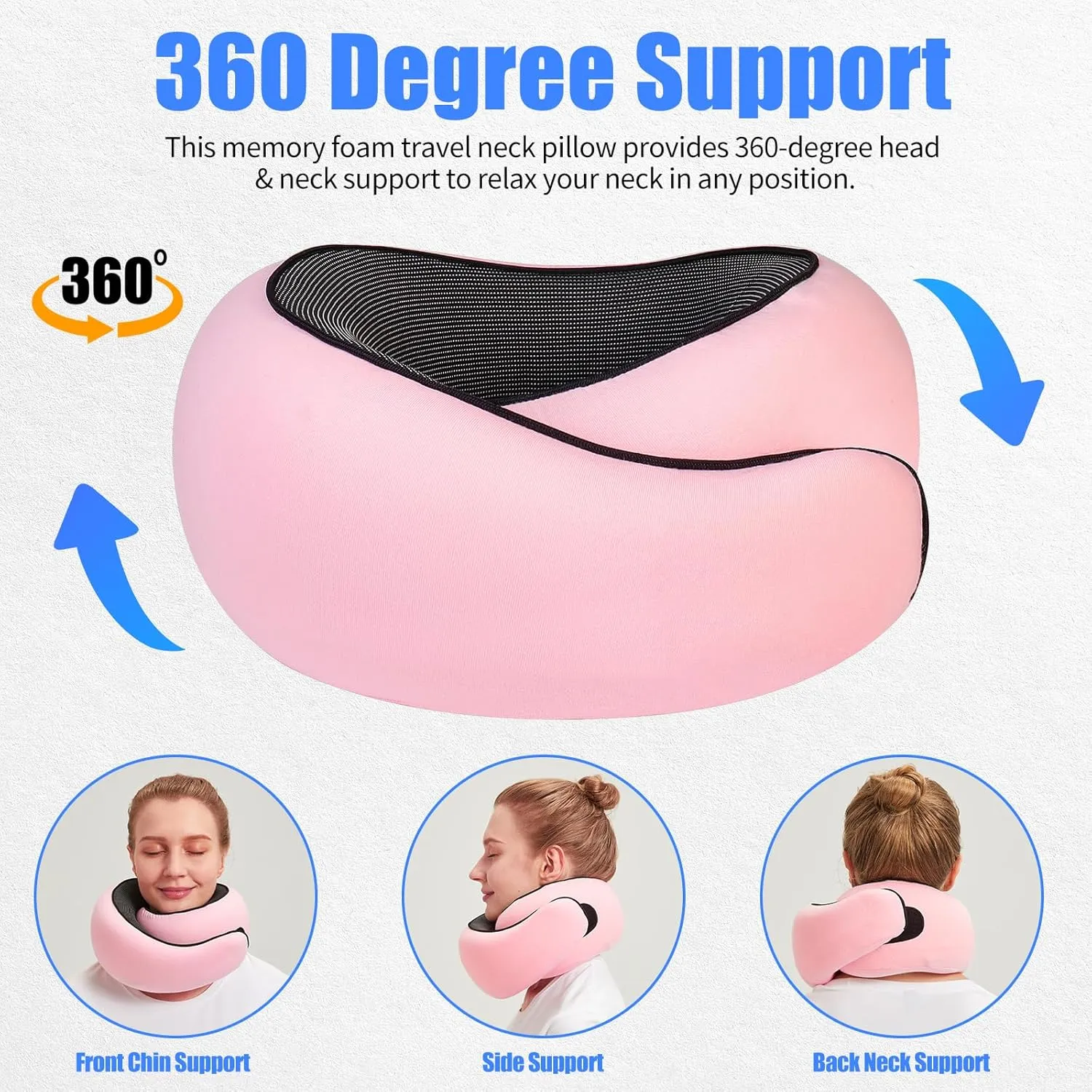 Travel Pillow Travel Neck Pillow, Memory Foam Neck Pillow Airplane, 360 Degree Support Travel Neck Pillows for Airplanes Offices and Cars, Soft Stowable Airplane Pillow for Traveling