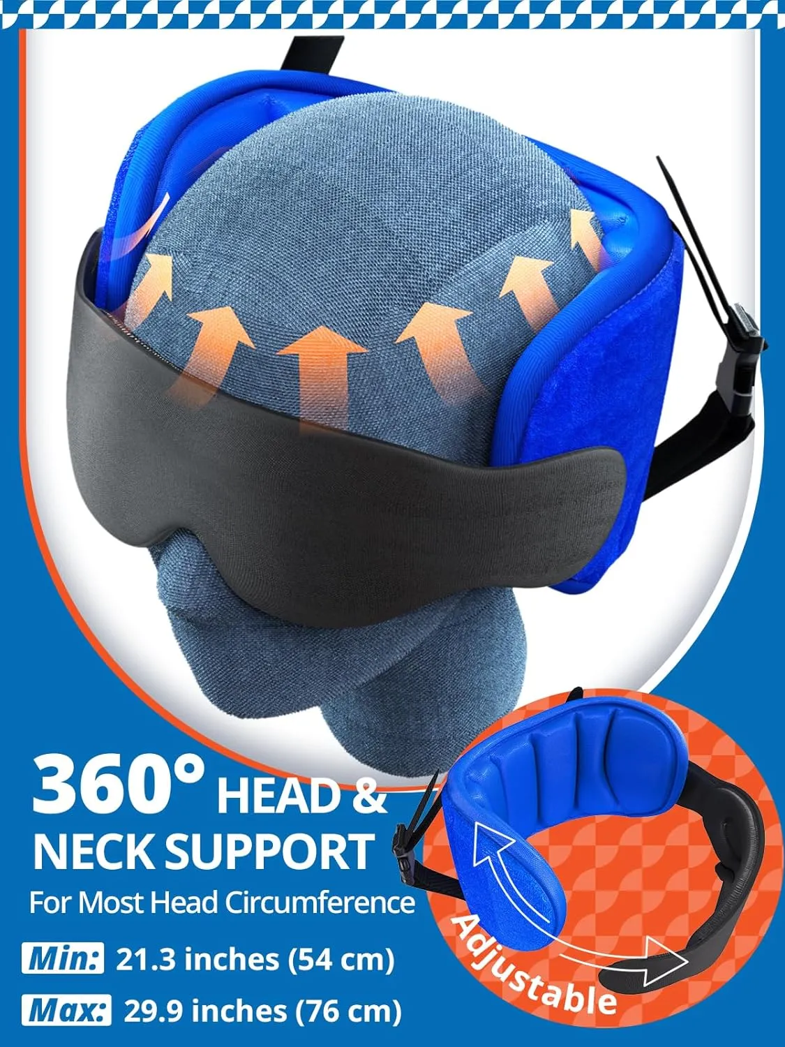 Travel Pillows for Airplanes, Airplane Pillow for Long Flight, Airplane Head Strap with Eye Mask for Sleep, Travel Neck Pillow for Car Road Trip, 360° Support Headrest, Stop Bobblehead, Black