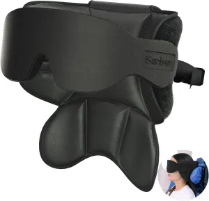 Travel Pillows for Airplanes, Airplane Pillow with Eye Mask for Sleeping, 360° Neck Support Pillow, Portable Airplane Travel Essentials, Adjustable Airplane Head Strap for Most Seat, Black
