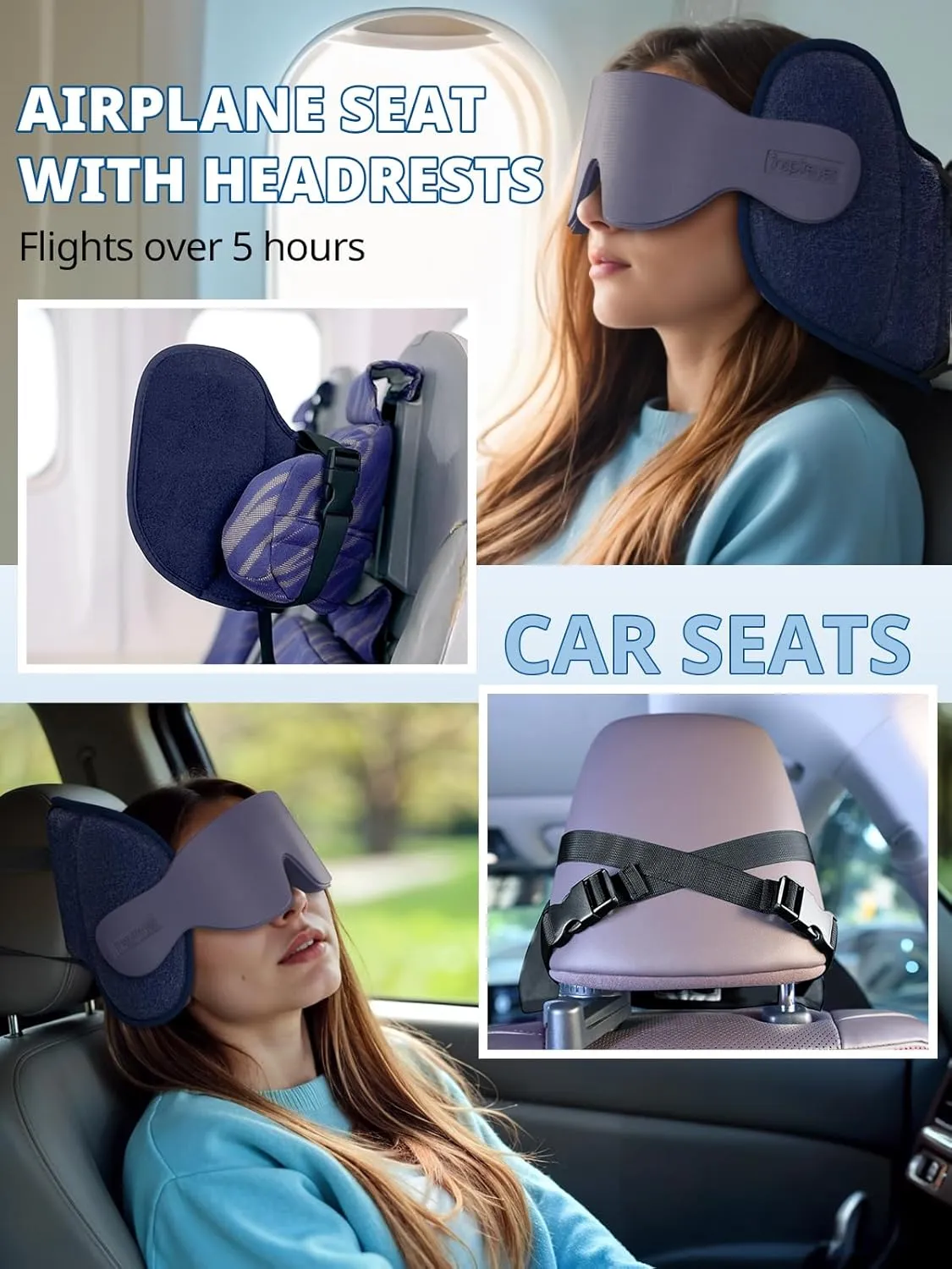 Travel Pillows for Airplanes, Airplane Pillow with Sleep Eye Mask, 360° Support Headrest Strap Travel Essentials for Long Flight, Car Trip, No Bobblehead, FSA HSA Eligible, Dark Grey