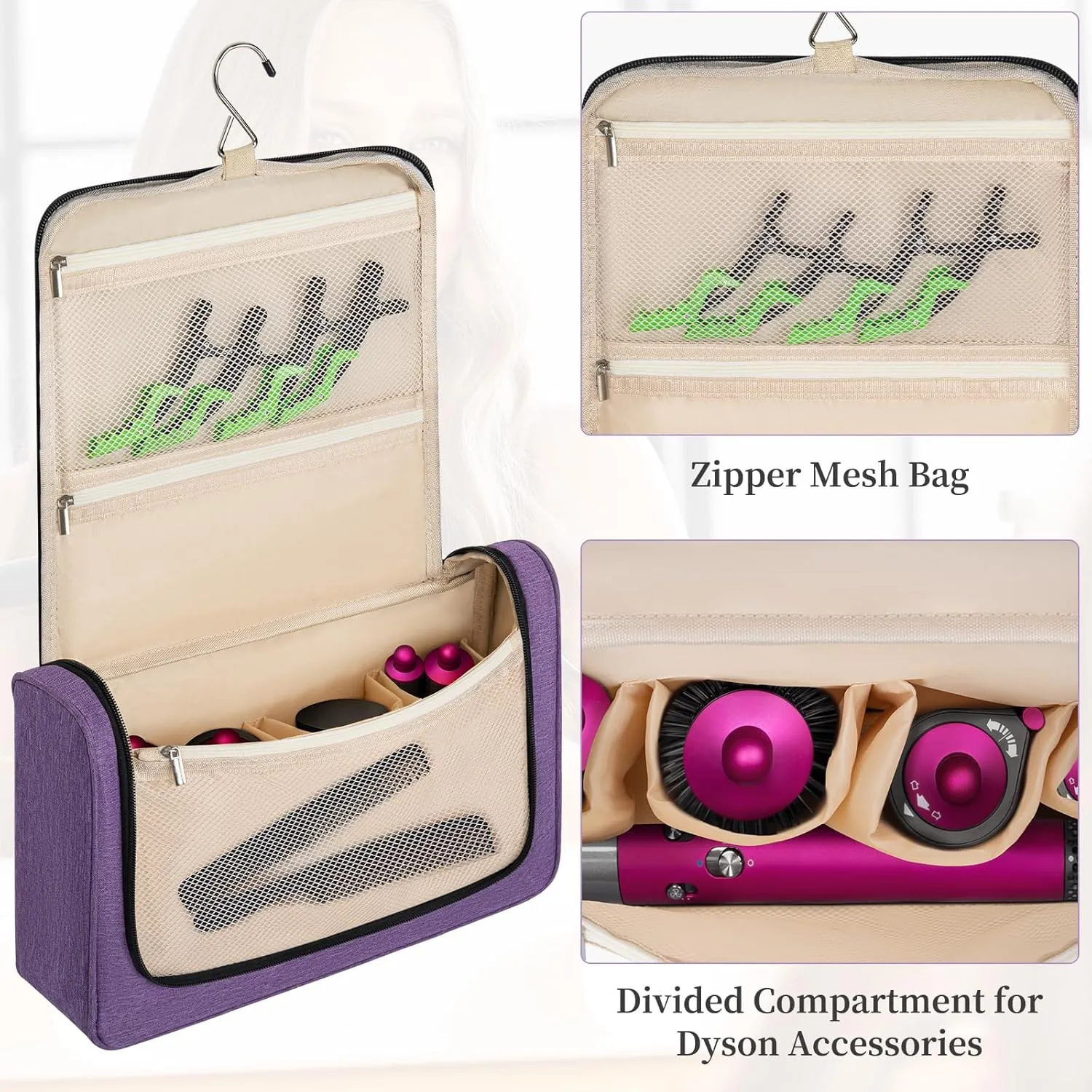 Travel Storage Bag Compatible with Dyson Airwrap Styler, Portable Travel Organizer for Hair Curler and Attachment with Multi-pockets
