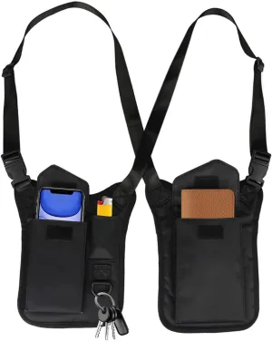 Travel Underarm Wallet, Nylon Anti-Theft Hidden Underarm Shoulder Bag with Dual Pockets, Multi-Purpose Unisex Concealed Pack Pocket Sport Vest for Travel Hiking Running, Black