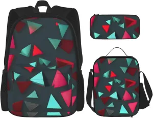 Triangular Patternbackpack 3 Piece Set, Duffel Bag, Casual Backpack, Girls Boys Backpack For Hiking, School