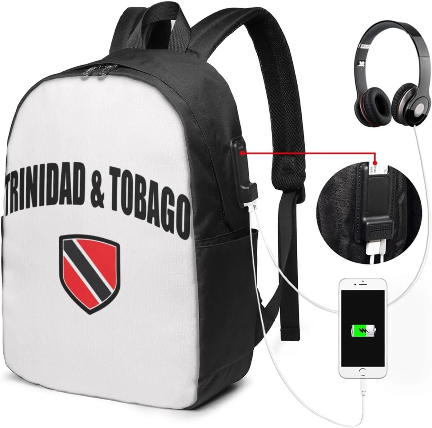Trinidad Tobago Sport With Patriotic Flag Laptop Backpacks Travel Backpack Casual Business Daypack Sport Rucksack Computer Bag Fits up to 17 Inch Notebook with USB Port