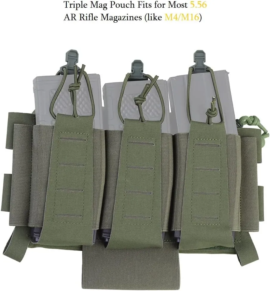 Triple 5.56 Mag Pouch with Utility Bag,Hook-and-Loop Tactical Placard for Rifle Magazines & Pistol Magazines