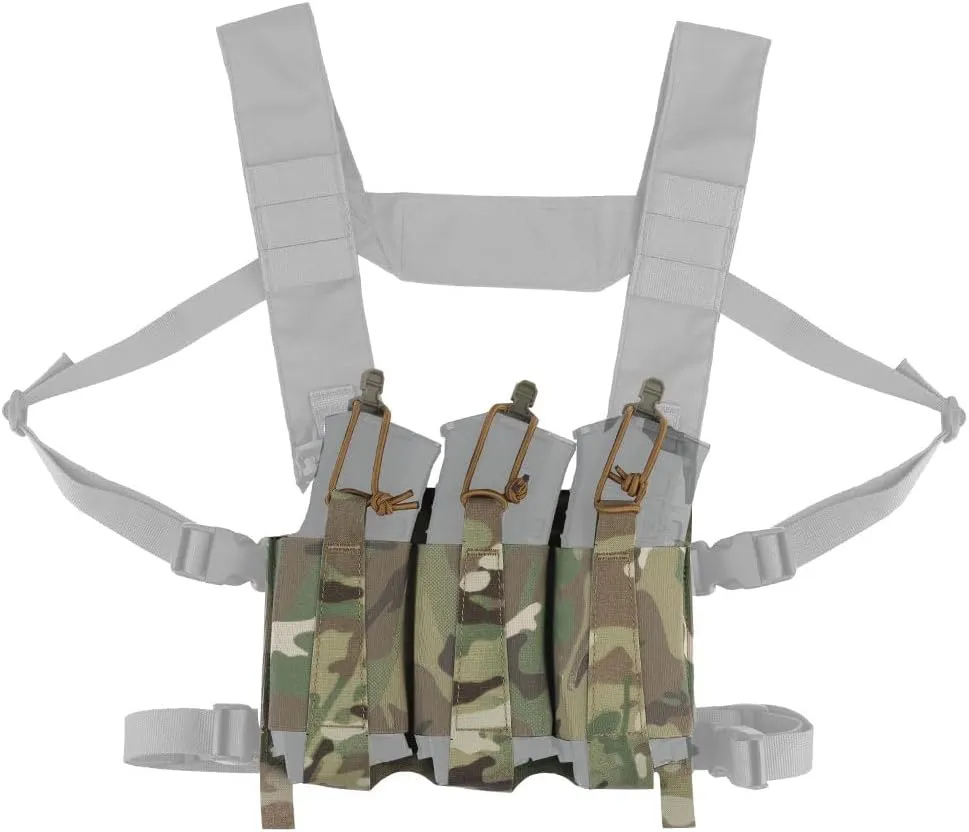 Triple Elastic Mag Front Flap,556 762 Tactical Vest Mag Pouch with G Hooks and Hook Backing