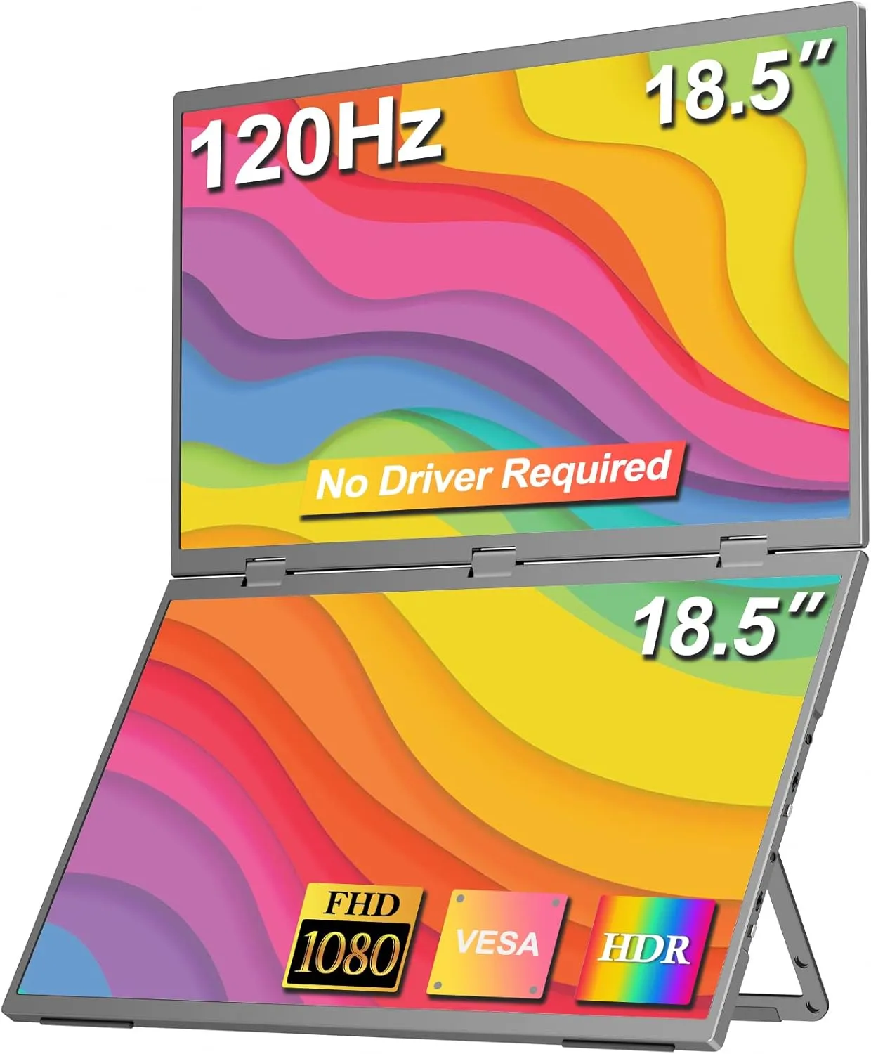 Triple Laptop Screen Extender, 18.5" 1080P FHD IPS Folding Stacked Dual Portable Monitor, USB-C Plug & Play Travel Extended Computer Display for Laptop PC Windows Mac w/Stand & VESA Mountable