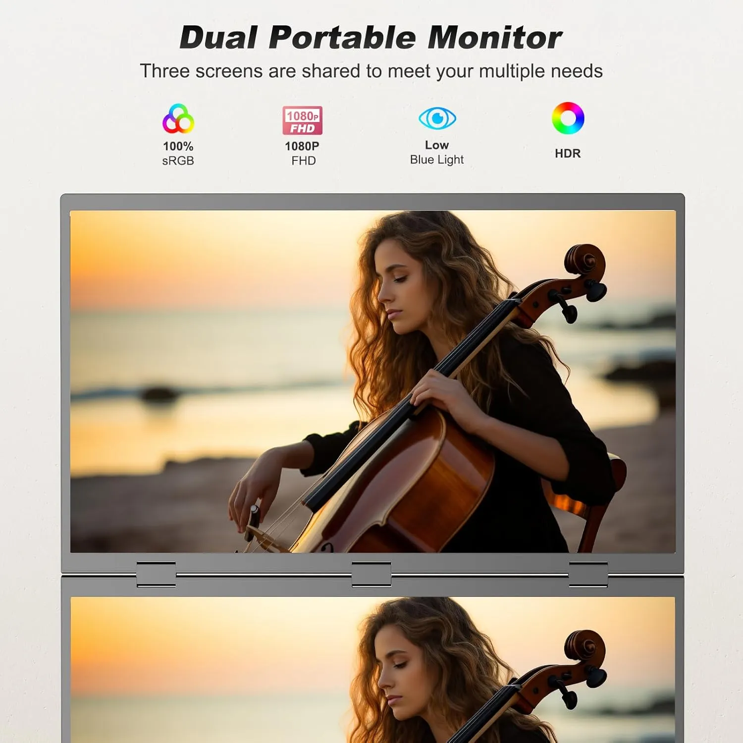 Triple Laptop Screen Extender, 18.5" 1080P FHD IPS Folding Stacked Dual Portable Monitor, USB-C Plug & Play Travel Extended Computer Display for Laptop PC Windows Mac w/Stand & VESA Mountable