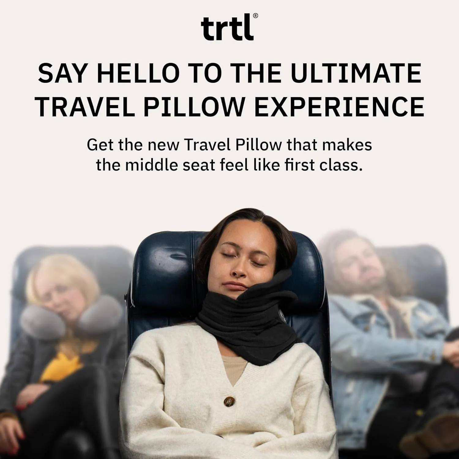trtl Travel and Airplane Pillow - Real Sleeping Experience on Long Flights - Neck and Shoulder Support - Super-Soft, Lightweight, Easy-to-Carry, and Machine-Washable Flight Pillow - Black