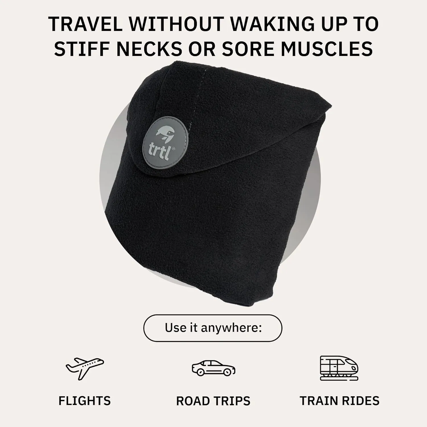 trtl Travel and Airplane Pillow - Real Sleeping Experience on Long Flights - Neck and Shoulder Support - Super-Soft, Lightweight, Easy-to-Carry, and Machine-Washable Flight Pillow - Black