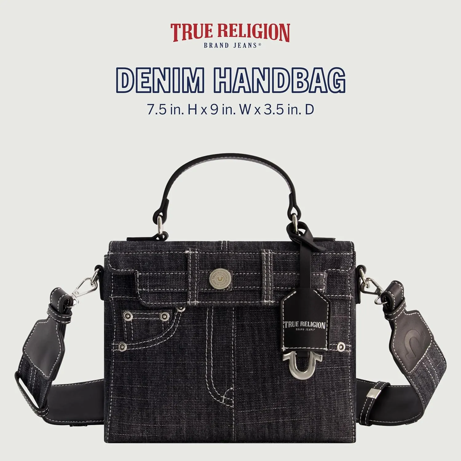 True Religion Women's Shoulder Bag Purse, Jean Pocket Mini Flap Crossbody Handbag with Adjustable Strap