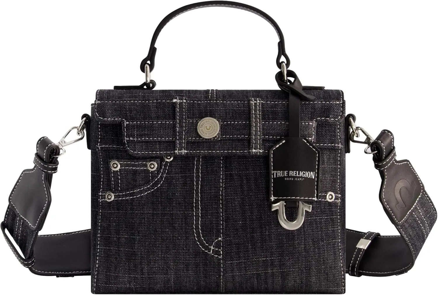 True Religion Women's Shoulder Bag Purse, Jean Pocket Mini Flap Crossbody Handbag with Adjustable Strap