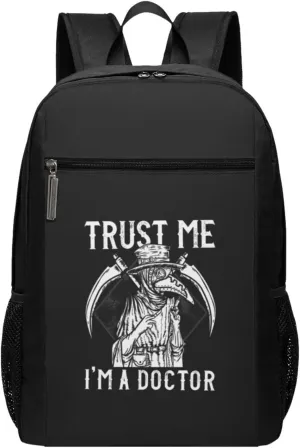 Trust Me I'm A Doctor I Medieval Plague Doctor Travel Laptop Backpack, Business Anti Theft Slim Sturdy Laptops Backpacks, College Computer Bag Gift for Men & Women Fits 17 Inch Notebook,Black