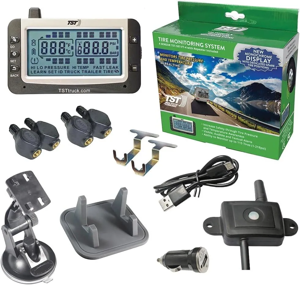 TST 507 4 Sensor Flow Through Tire Monitoring System with Monochrome Display - Handles Multiple Trailers