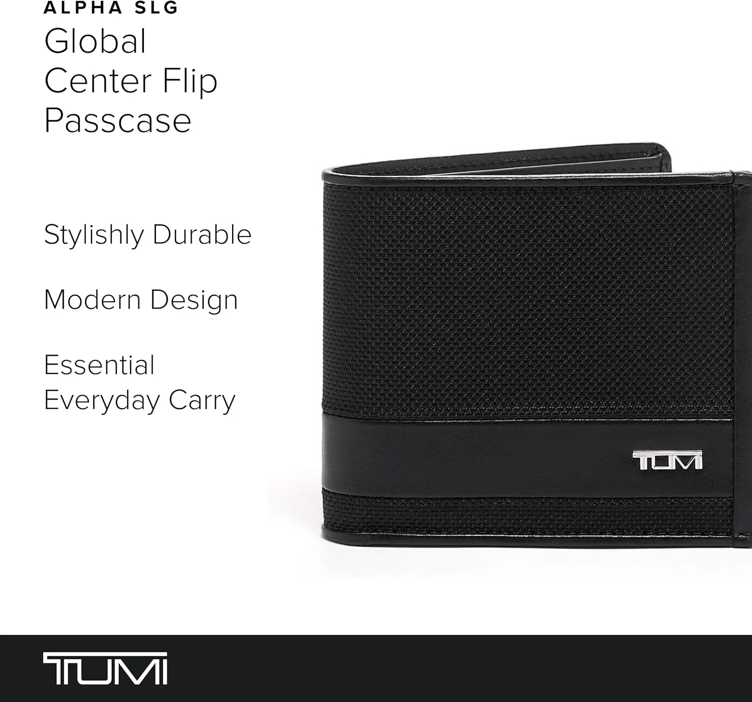 TUMI - Alpha Global Center Flip Passcase - Wallets for Men - Organized Bill Compartment & Hidden Pocket - 3.8" X 4.8" X 1.0" - Black