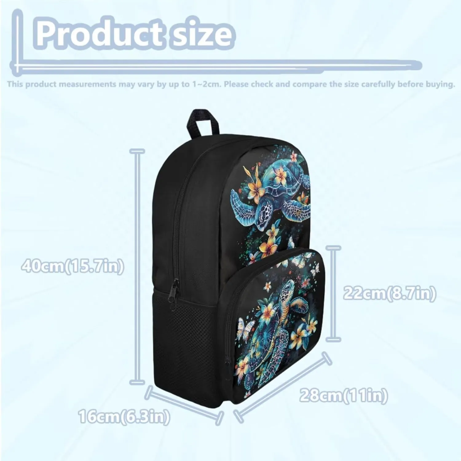 Turtle Preschool Backpack for Girls with Lunch Box Cute Bookbag School Bag Set for Kids Floral Kindergarten Backpack Children Book Bag 15.7 inch Travel Daypack Back Pack
