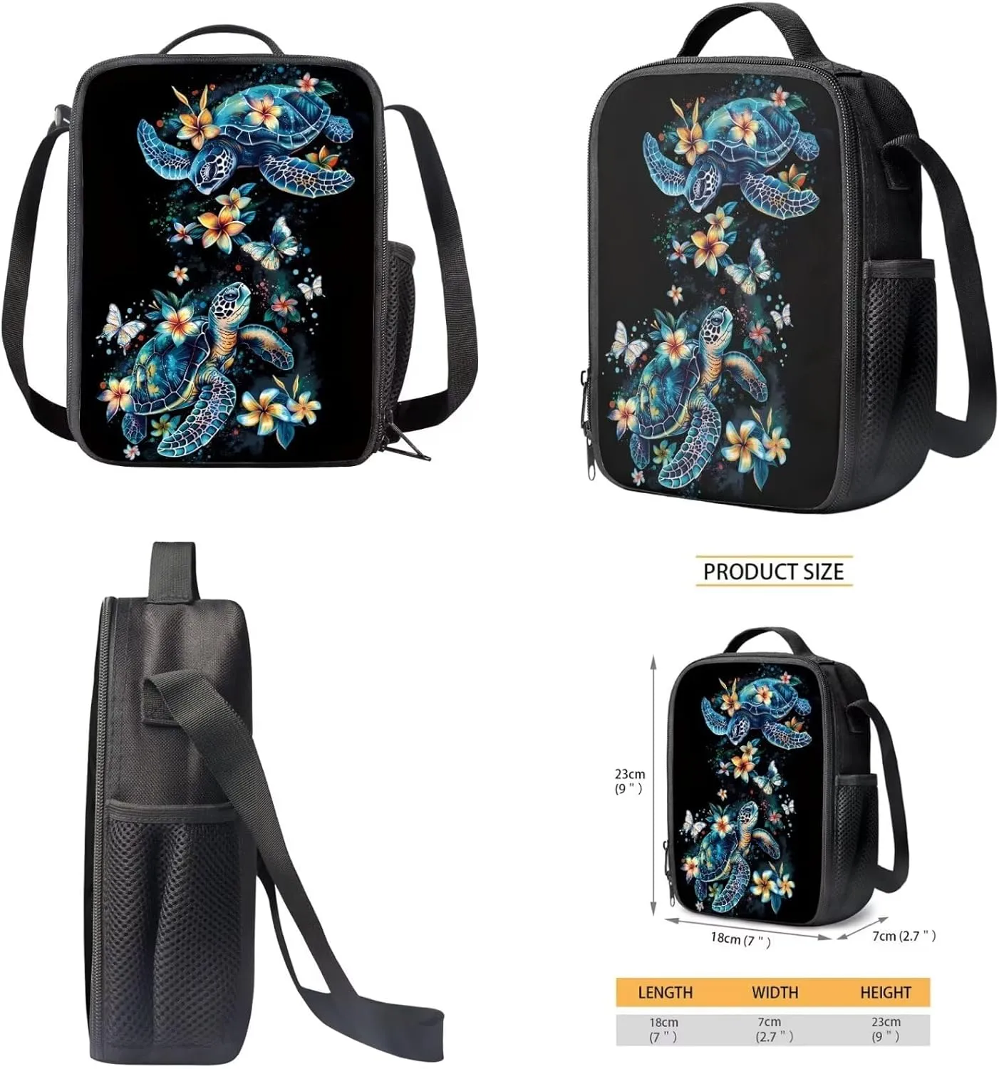 Turtle Preschool Backpack for Girls with Lunch Box Cute Bookbag School Bag Set for Kids Floral Kindergarten Backpack Children Book Bag 15.7 inch Travel Daypack Back Pack