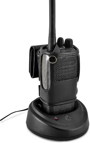 Turtleback Carry Holder for CP200d Fire and Police Security Two Way Radio Belt Clip Holster Case, Black Leather Pouch with Heavy Duty Rotating Ratcheting 2.25" Belt Loop