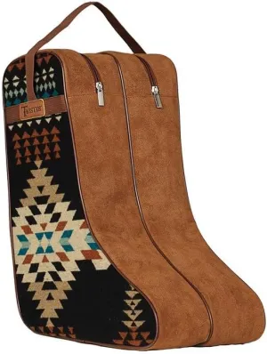 Twister Boot Bag, Chocolate Brown with Southwestern Arrow Fabric, Microsuede, Nylon Handles