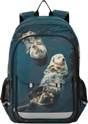 Two Sea Otter Backpack School Bag Lightweight Laptop Backpack Student Travel Daypack with Reflective Stripes