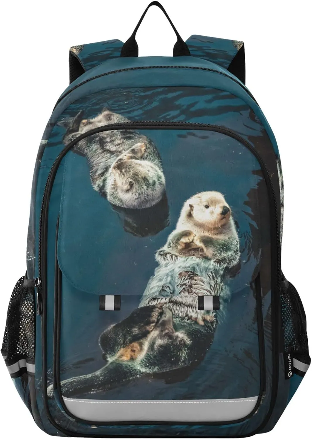 Two Sea Otter Backpack School Bag Lightweight Laptop Backpack Student Travel Daypack with Reflective Stripes