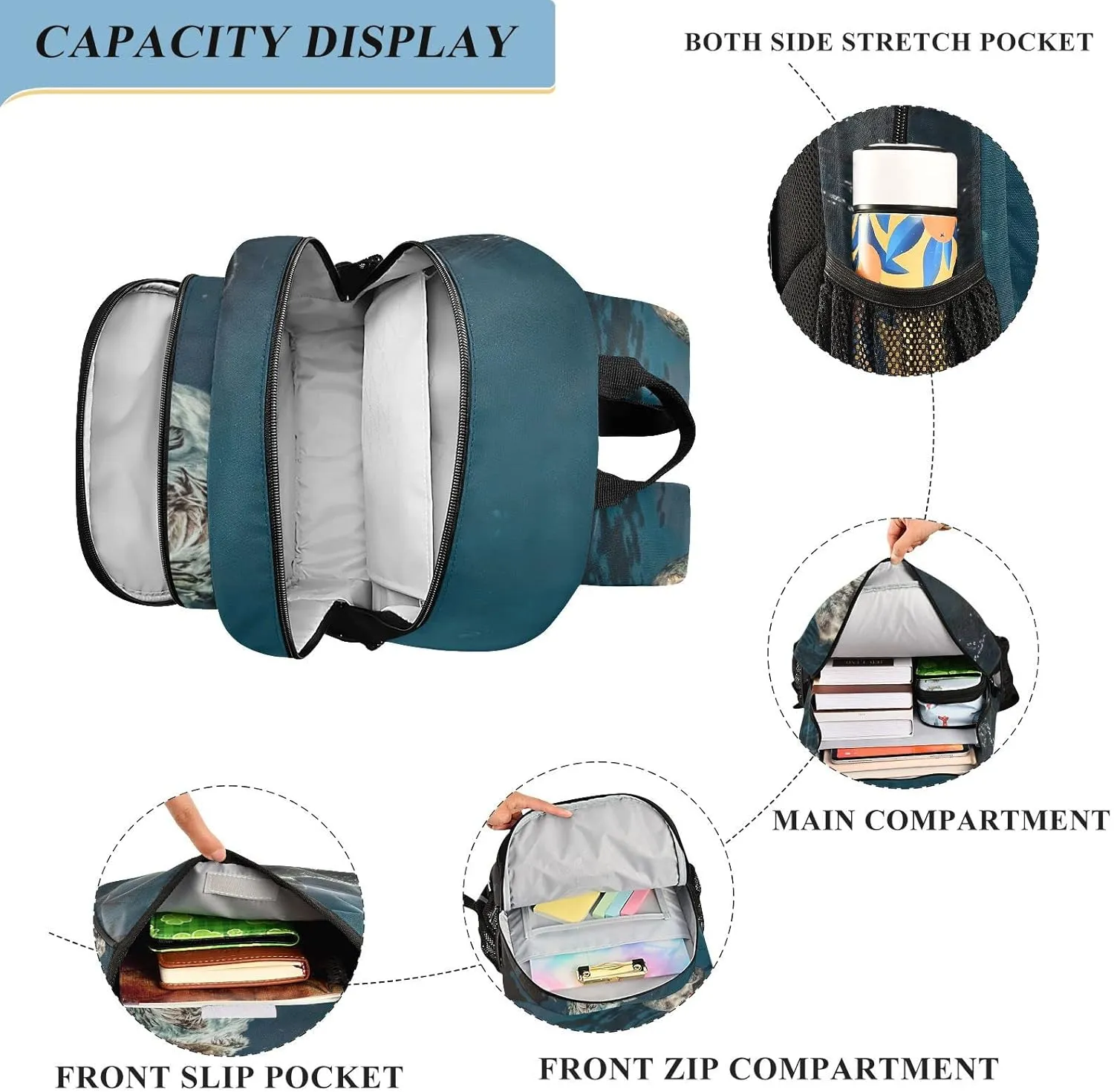 Two Sea Otter Backpack School Bag Lightweight Laptop Backpack Student Travel Daypack with Reflective Stripes