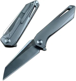 TWO SUN Hunting Utility Folding Knife 14C28N Satin Blade TC4 Titanium Handle Flipper Fast Open TS298, gray