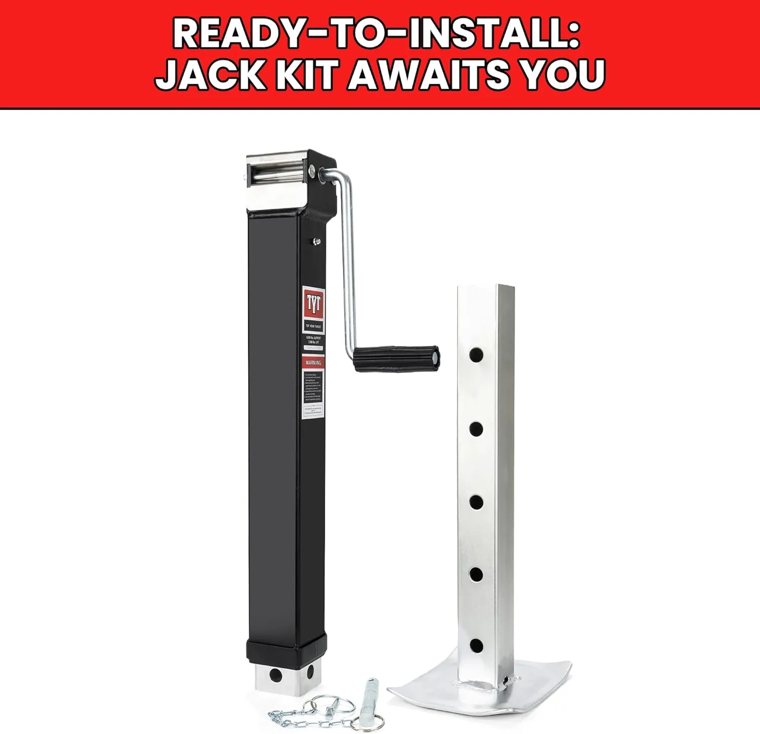 TYT 8000lbs Square Direct Weld Heavy Duty Trailer Jack, 15 Inches Lift Side Wind Square Jack, with 13 Inches Adjustable Drop Leg for Camping Trailer, Boat Trailers, RV Trailers, Black