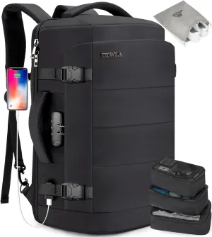 Tzowla 40L Travel Laptop Backpack for Men Women Carry on Flight Approved,Large Capacity Water Resistant Anti Theft Backpacks with USB Port,Business Causal Daypack Bag Fit 17.3"Computer/Notebook（Black)