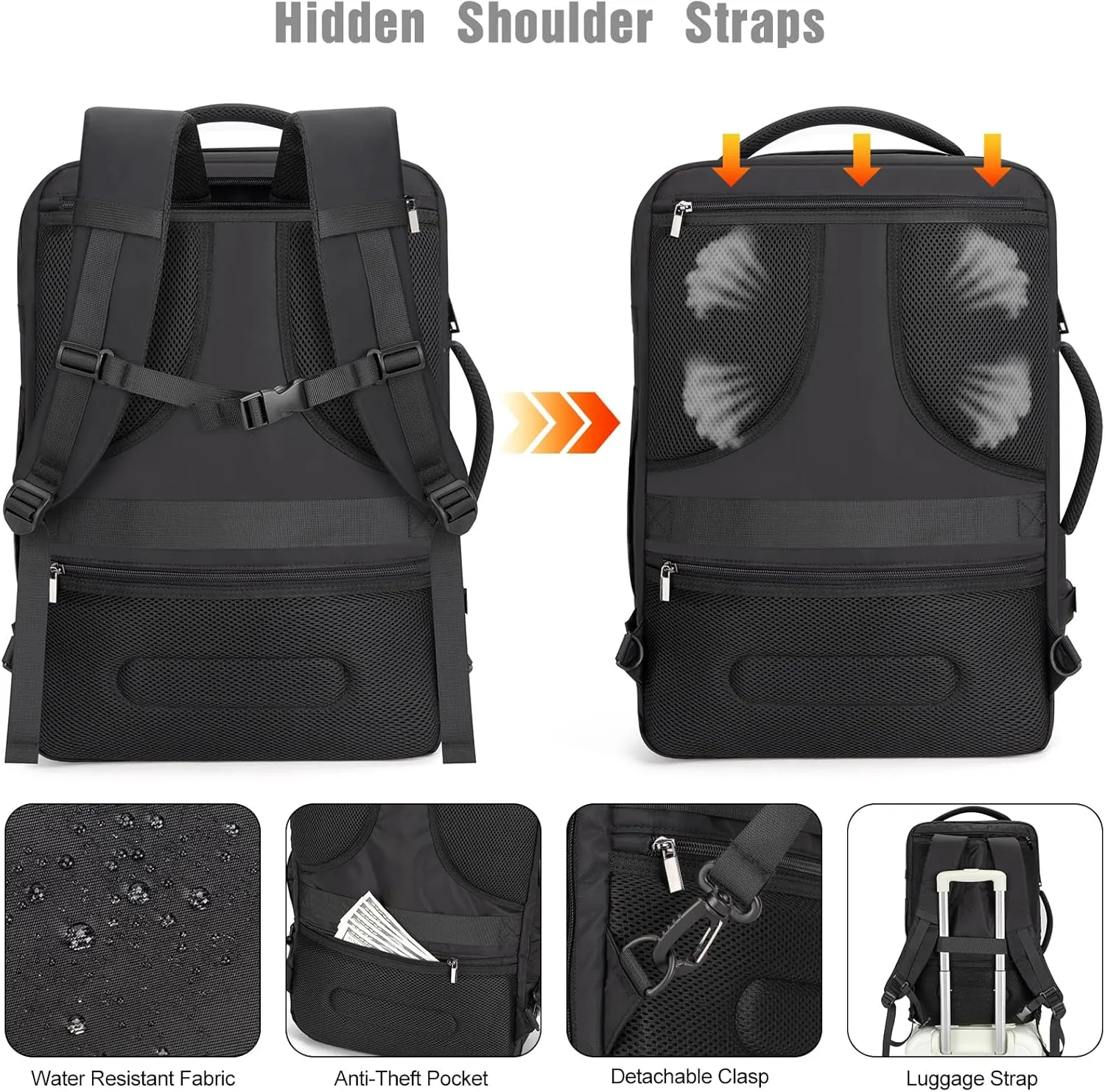 Tzowla 40L Travel Laptop Backpack for Men Women Carry on Flight Approved,Large Capacity Water Resistant Anti Theft Backpacks with USB Port,Business Causal Daypack Bag Fit 17.3"Computer/Notebook（Black)