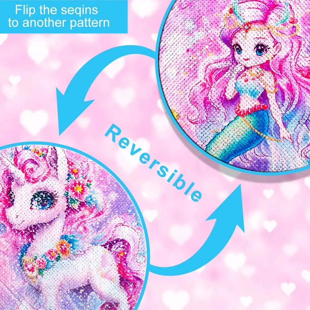 UFNDC 3PCS Backpack for Girls with Lunch Box,16”Kids Sequin Bookbag with Lunch Box, School Bag for Elementary Toddler