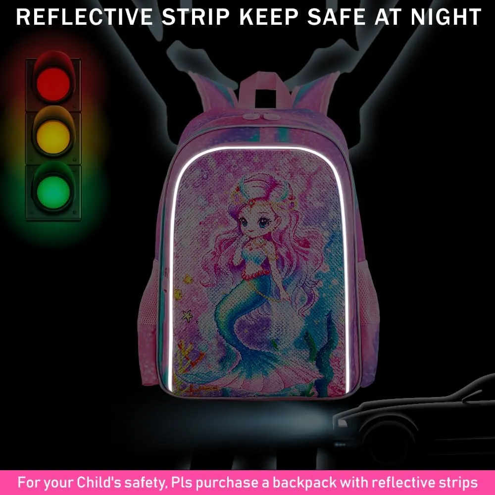 UFNDC 3PCS Backpack for Girls with Lunch Box,16”Kids Sequin Bookbag with Lunch Box, School Bag for Elementary Toddler