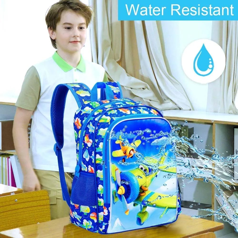 UFNDC 3PCS Boys Aircraft Backpack, Kids Bookbag with Lunch Box, Water Resistant School Bag for Elementary Preschool Toddler