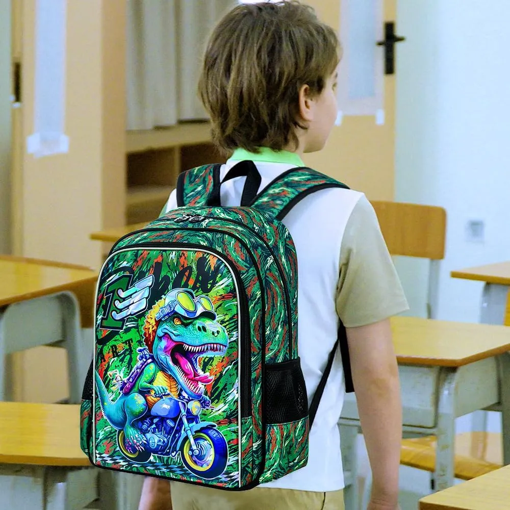 UFNDC 3PCS Boys Backpack,16”Kids Dinosaur Bookbag with Lunch Box, School Bag for Elementary Toddler
