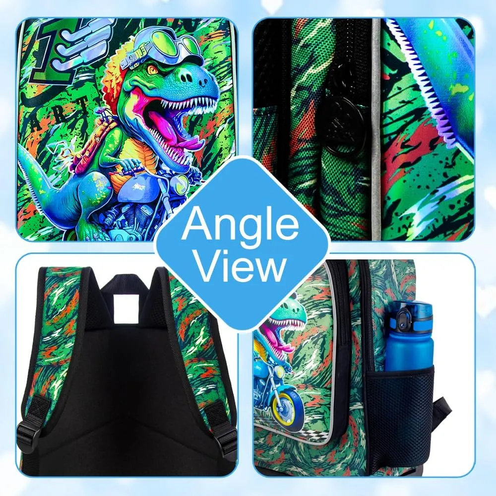 UFNDC 3PCS Boys Backpack,16”Kids Dinosaur Bookbag with Lunch Box, School Bag for Elementary Toddler