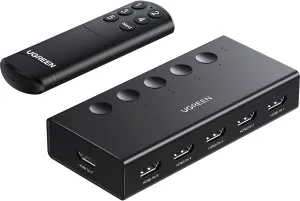 UGREEN HDMI Switch 5 in 1 Out 4K@60Hz, HDMI Splitter with Remote 5 Port Switcher Selector Box Support 3D CEC HDR HDCP2.2 Compatible with PS5/4/3 Xbox Nintendo Switch Roku TV Fire Stick Black