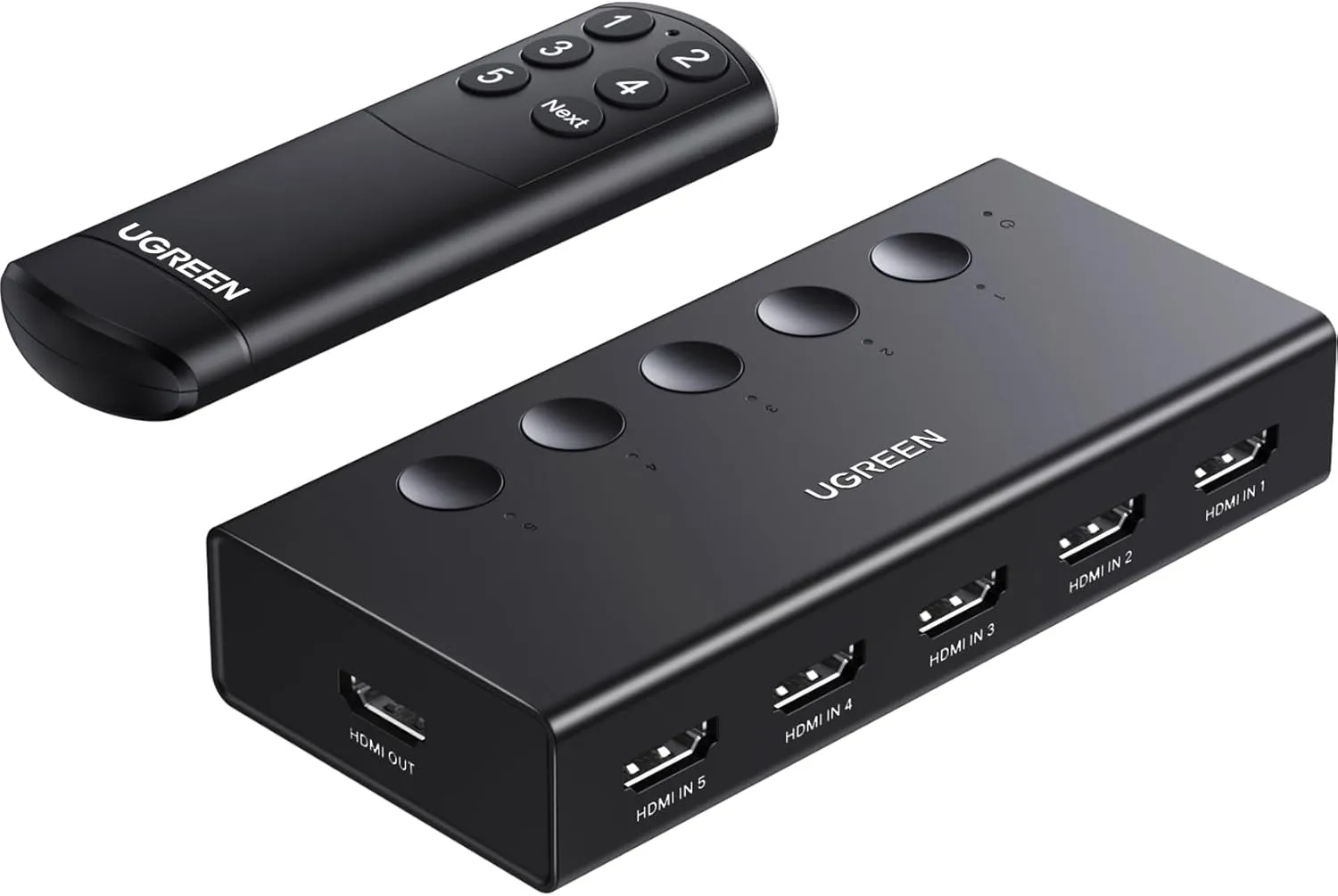 UGREEN HDMI Switch 5 in 1 Out 4K@60Hz, HDMI Splitter with Remote 5 Port Switcher Selector Box Support 3D CEC HDR HDCP2.2 Compatible with PS5/4/3 Xbox Nintendo Switch Roku TV Fire Stick Black