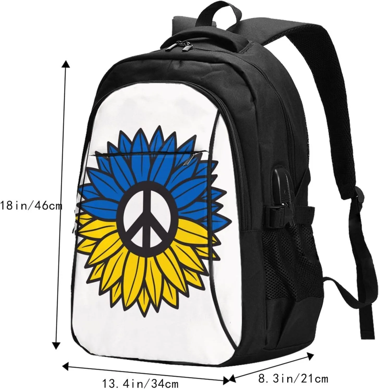 Ukraine Sunflower Flag Casual Travel Backpacks Hiking Camping Backpack Large Outdoor Sport Daypack Laptop Rucksack Climbing Working Bags with USB Port