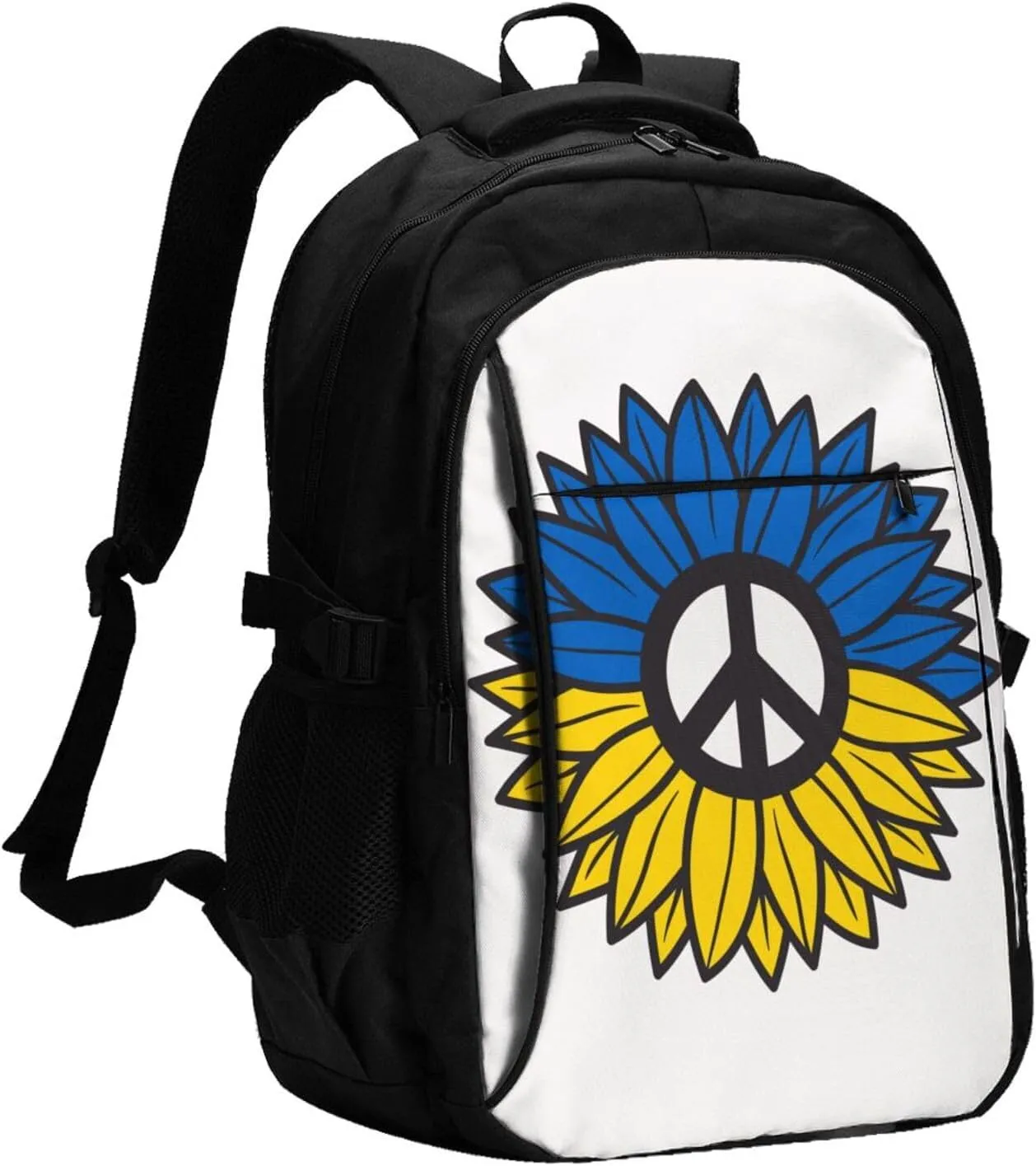 Ukraine Sunflower Flag Casual Travel Backpacks Hiking Camping Backpack Large Outdoor Sport Daypack Laptop Rucksack Climbing Working Bags with USB Port