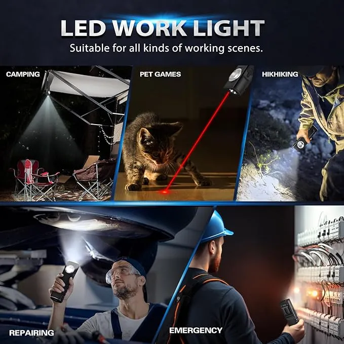 ULTRAFIRE Rechargeable LED Work Light 350 Lumens Portable Magnetic Flat EDC Flashlights with Red Beam,3 Mode Pocket Small Lights with Clip for Working,Car Repairing,Camping,Emergency