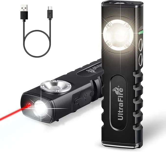 ULTRAFIRE Rechargeable LED Work Light 350 Lumens Portable Magnetic Flat EDC Flashlights with Red Beam,3 Mode Pocket Small Lights with Clip for Working,Car Repairing,Camping,Emergency